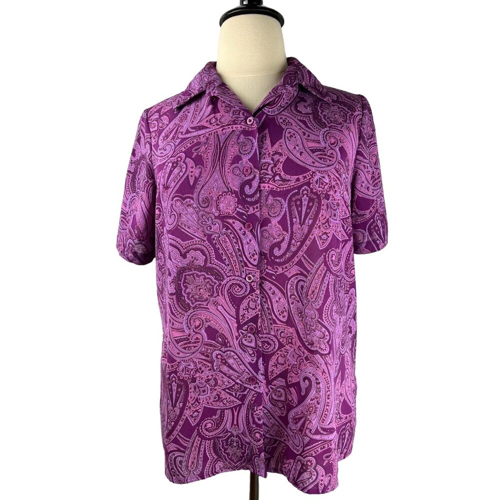 AVENUE Short Sleeve Lightweight Paisley Blouse, women's Size 14/16